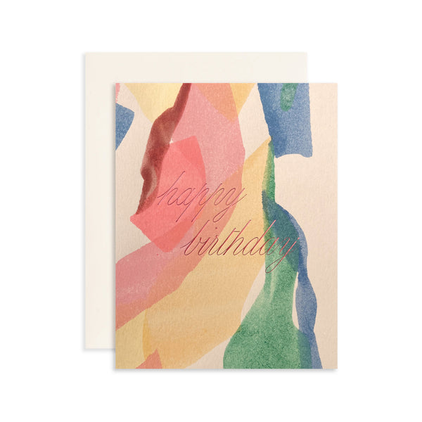 Moglea Sorbet Birthday card featuring colorful, abstract watercolor design with festive birthday message on high-quality paper