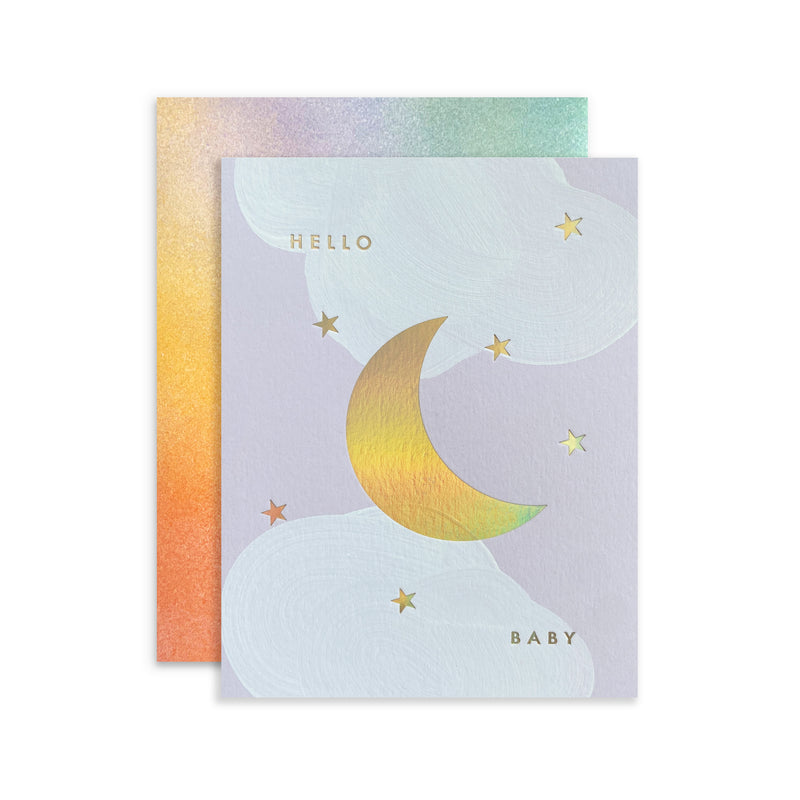 Moglea Moon Baby greeting card featuring a whimsical moon and baby illustration for special occasions