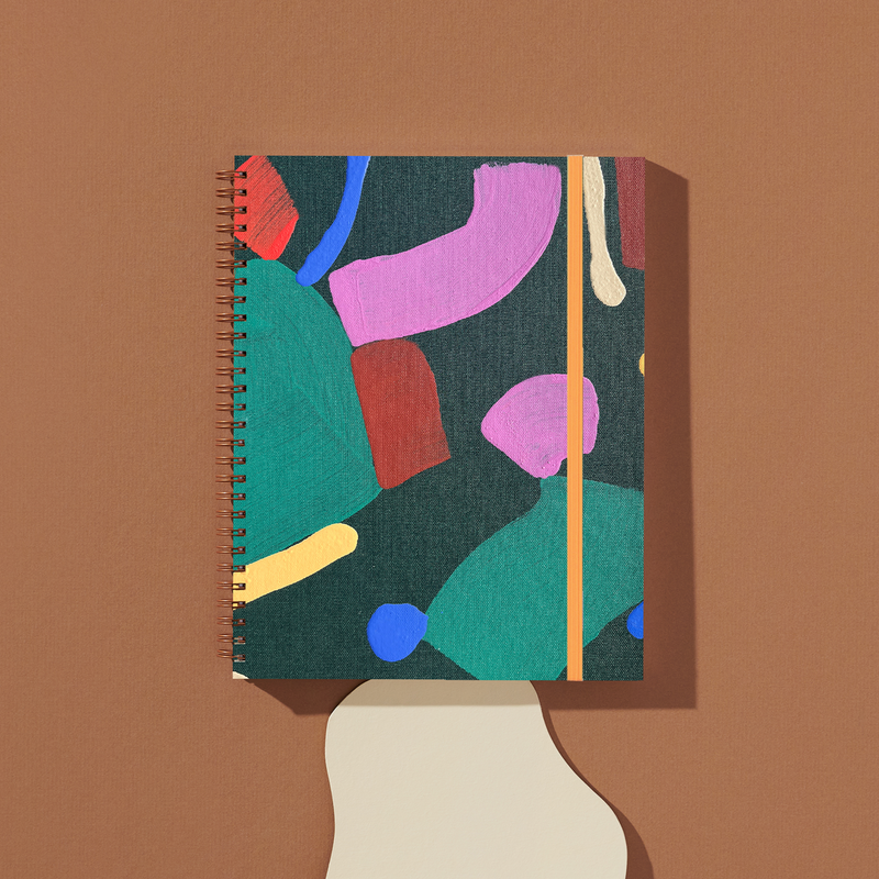 Moglea Frutta Sketchbook with colorful fruit illustrations on the cover, spiral-bound notebook for sketching and drawing.