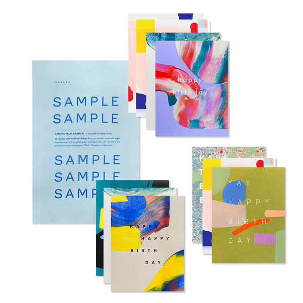 Set of 10 Moglea birthday cards featuring unique, artistic designs for celebrating special occasions.