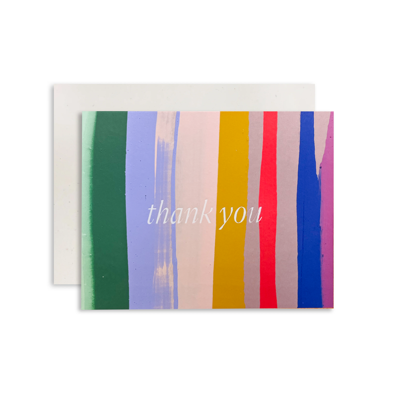 Moglea Stripe Thank You card with elegant white and gold striped design, perfect for expressing gratitude in a stylish way.